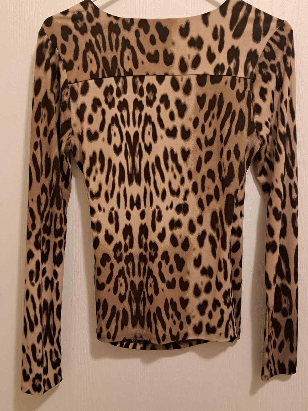 Anne Klein Size Med Ruched Wrap-Front Leopard Print Long Sleeve Top Beige/Brown - Picture 2 of 3